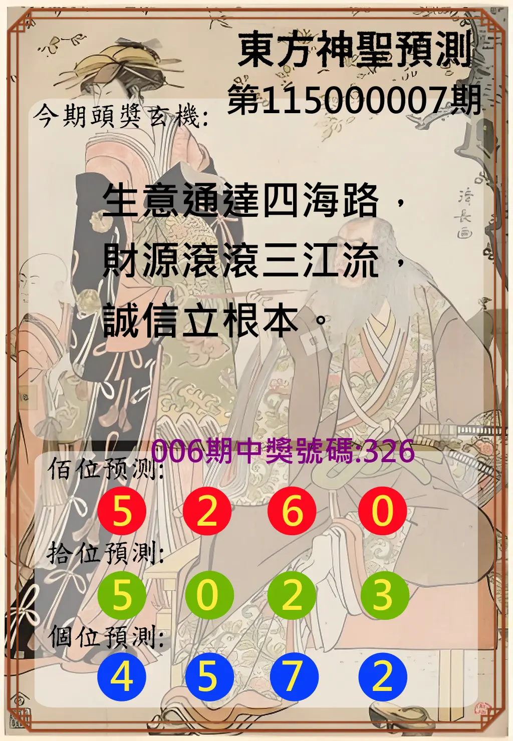 3星彩第115000007期(01/08)東方神聖預測