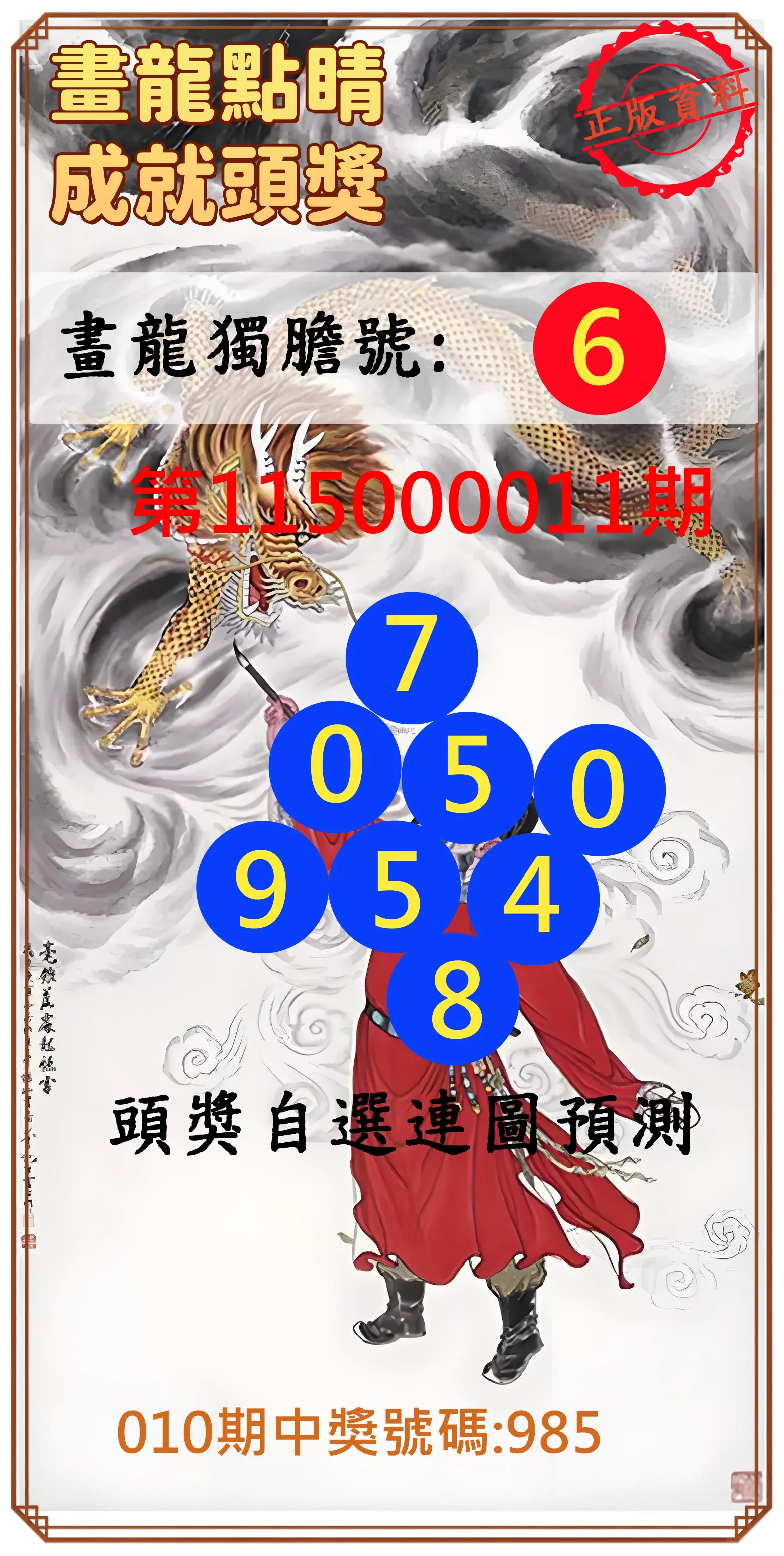 3星彩第115000011期(01/13)畫龍點睛成就頭獎
