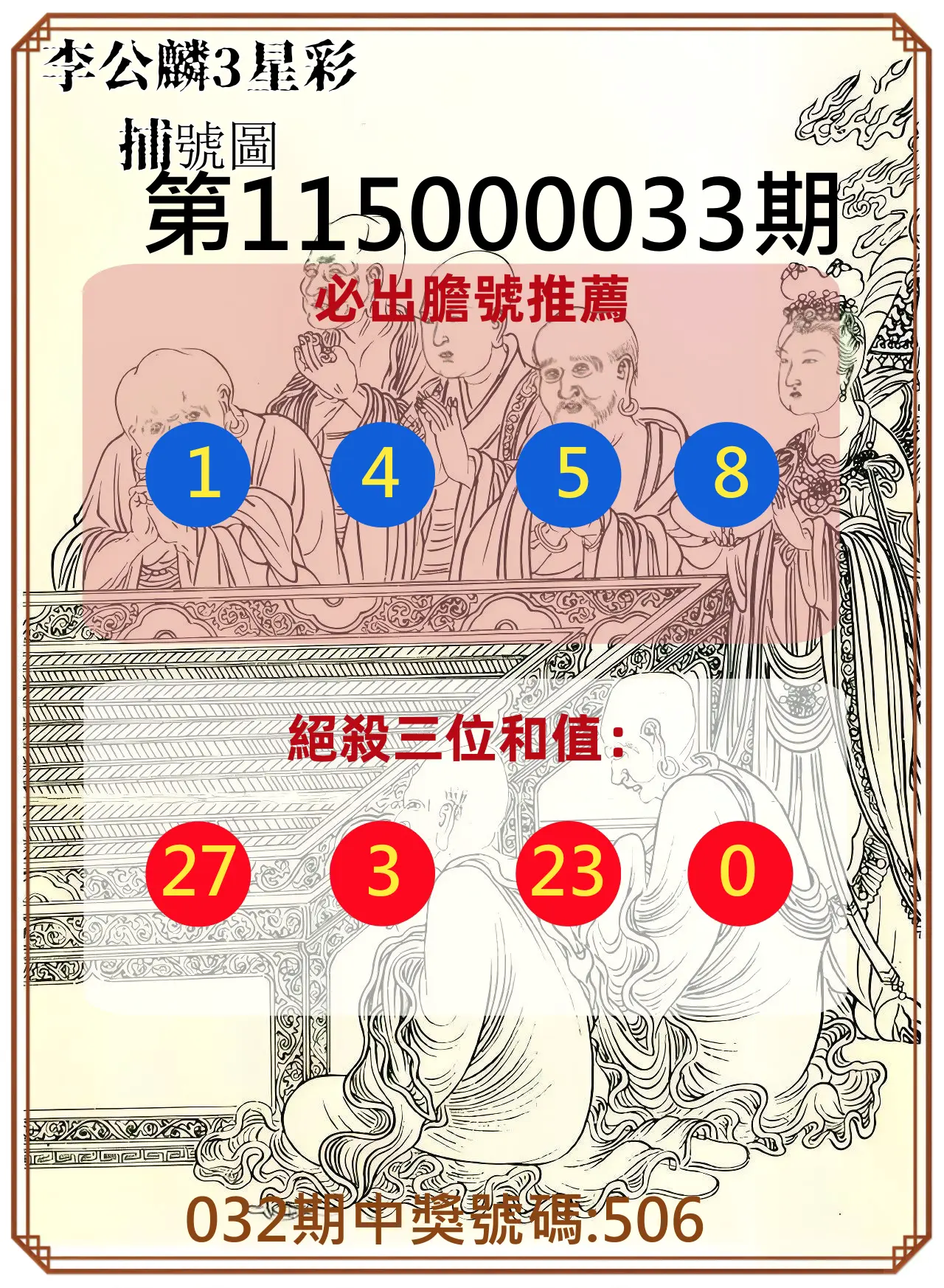 3星彩第115000033期(02/07)李公麟3星彩捕號圖