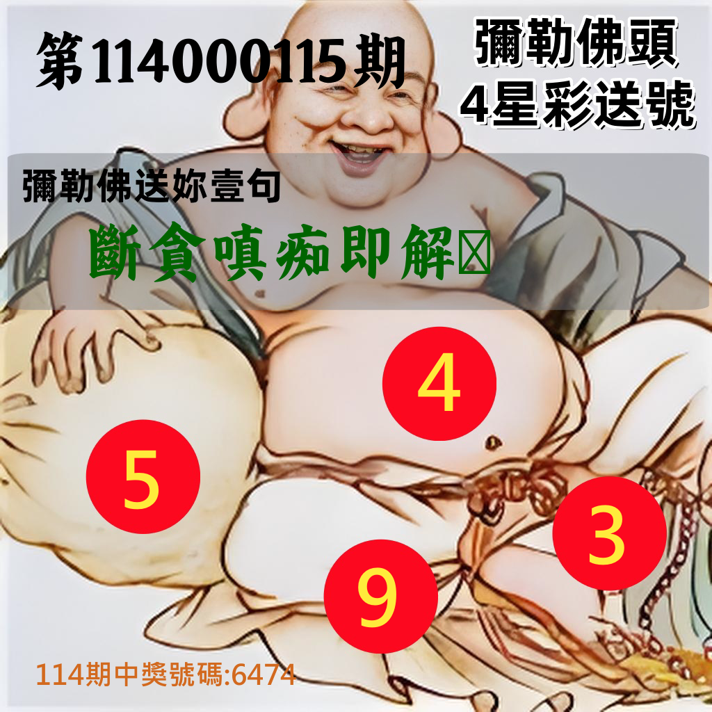 4星彩第114000115期彌勒佛頭4星彩送號