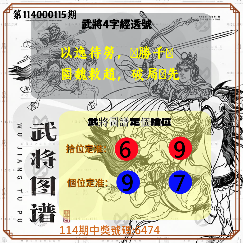 4星彩第114000115期武將圖譜