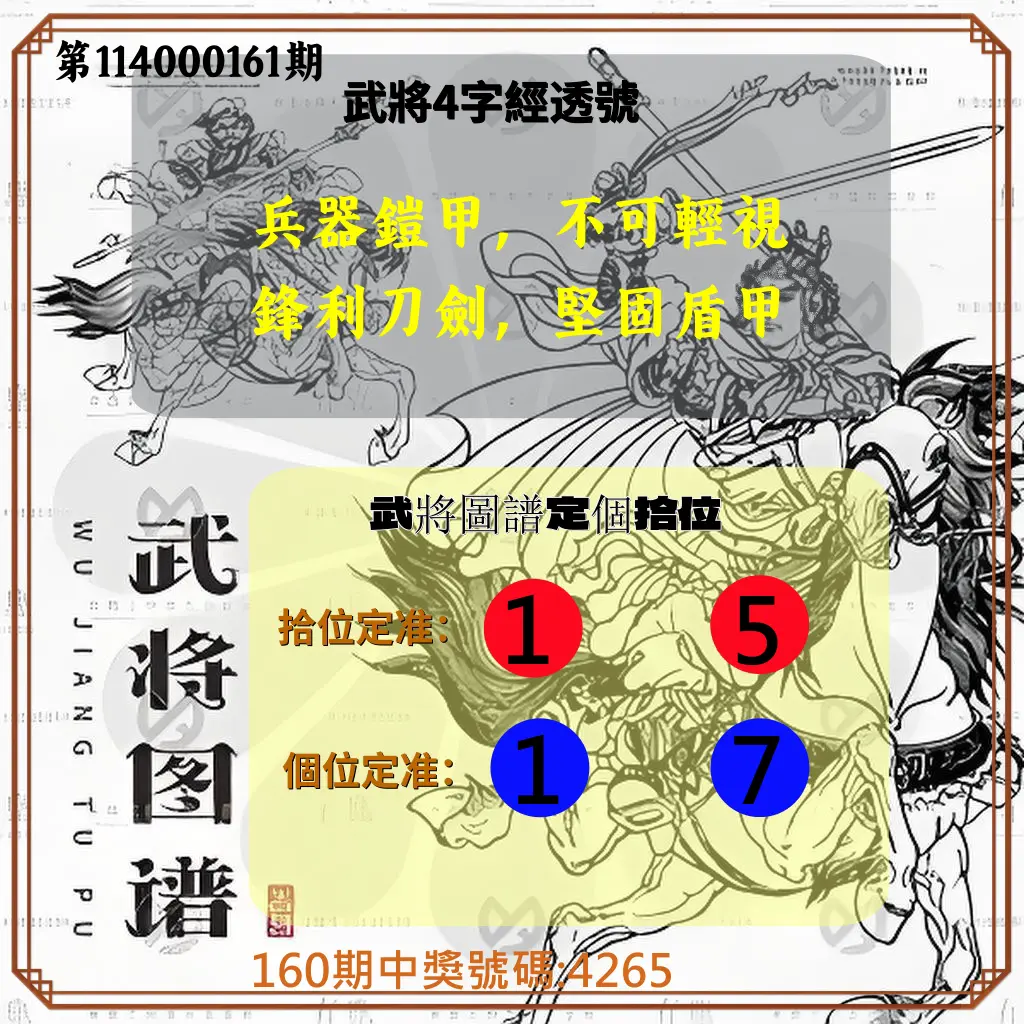 4星彩第114000161期(07/03)武將圖譜