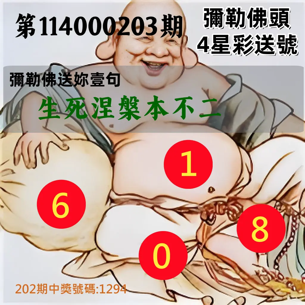 4星彩第114000203期(08/21)彌勒佛頭4星彩送號
