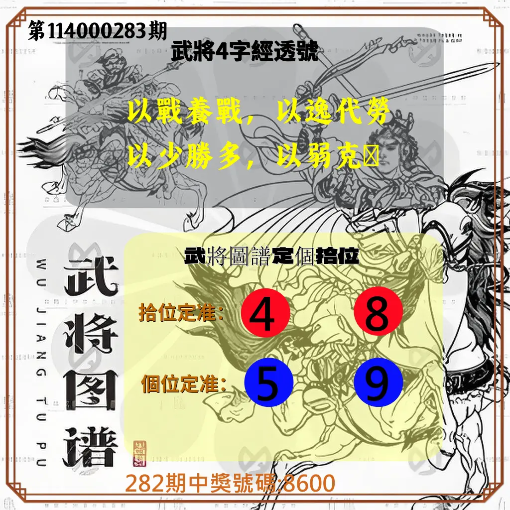 4星彩第114000283期(11/22)武將圖譜
