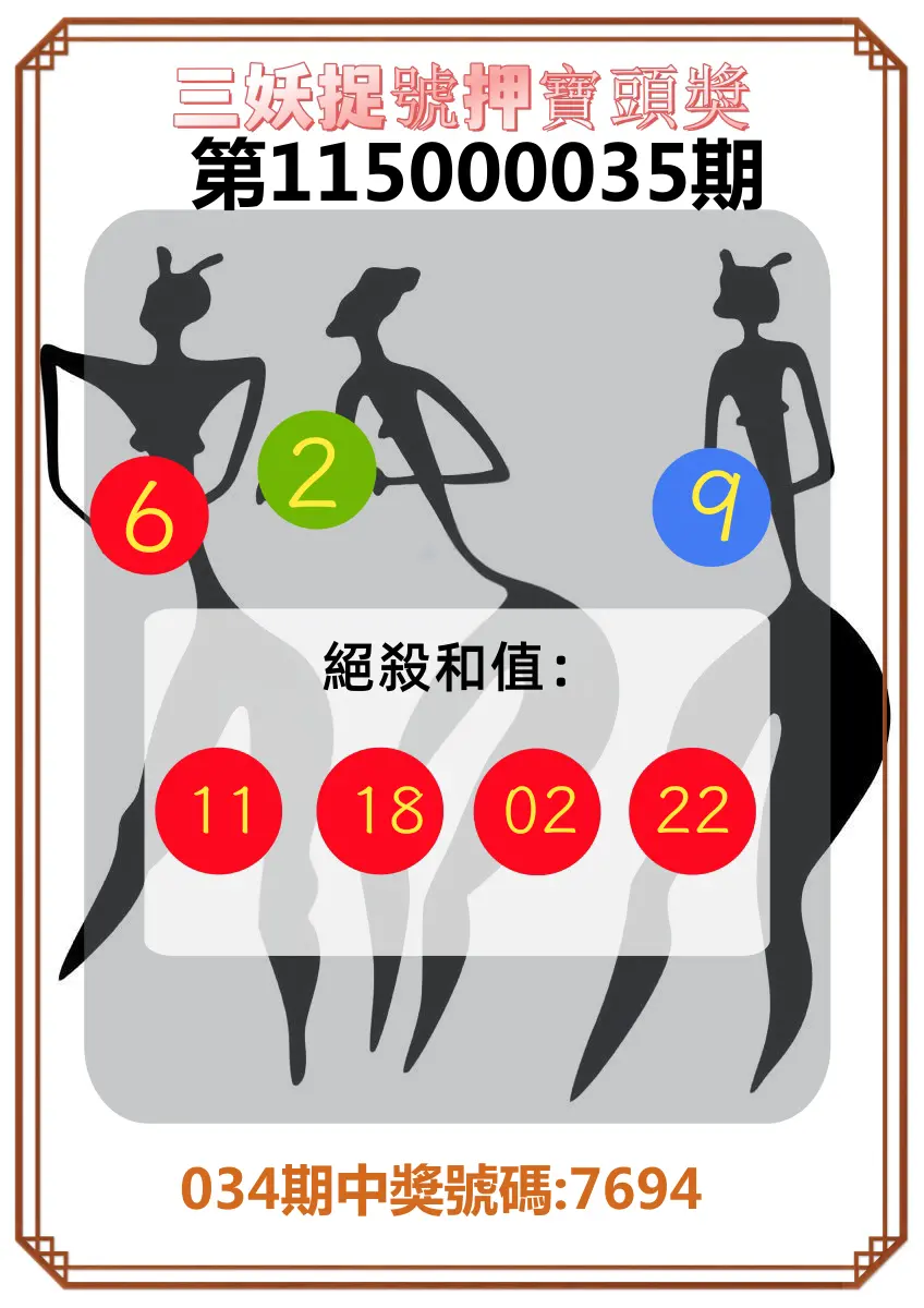 4星彩第115000035期(02/10)三妖捉號押寶頭獎