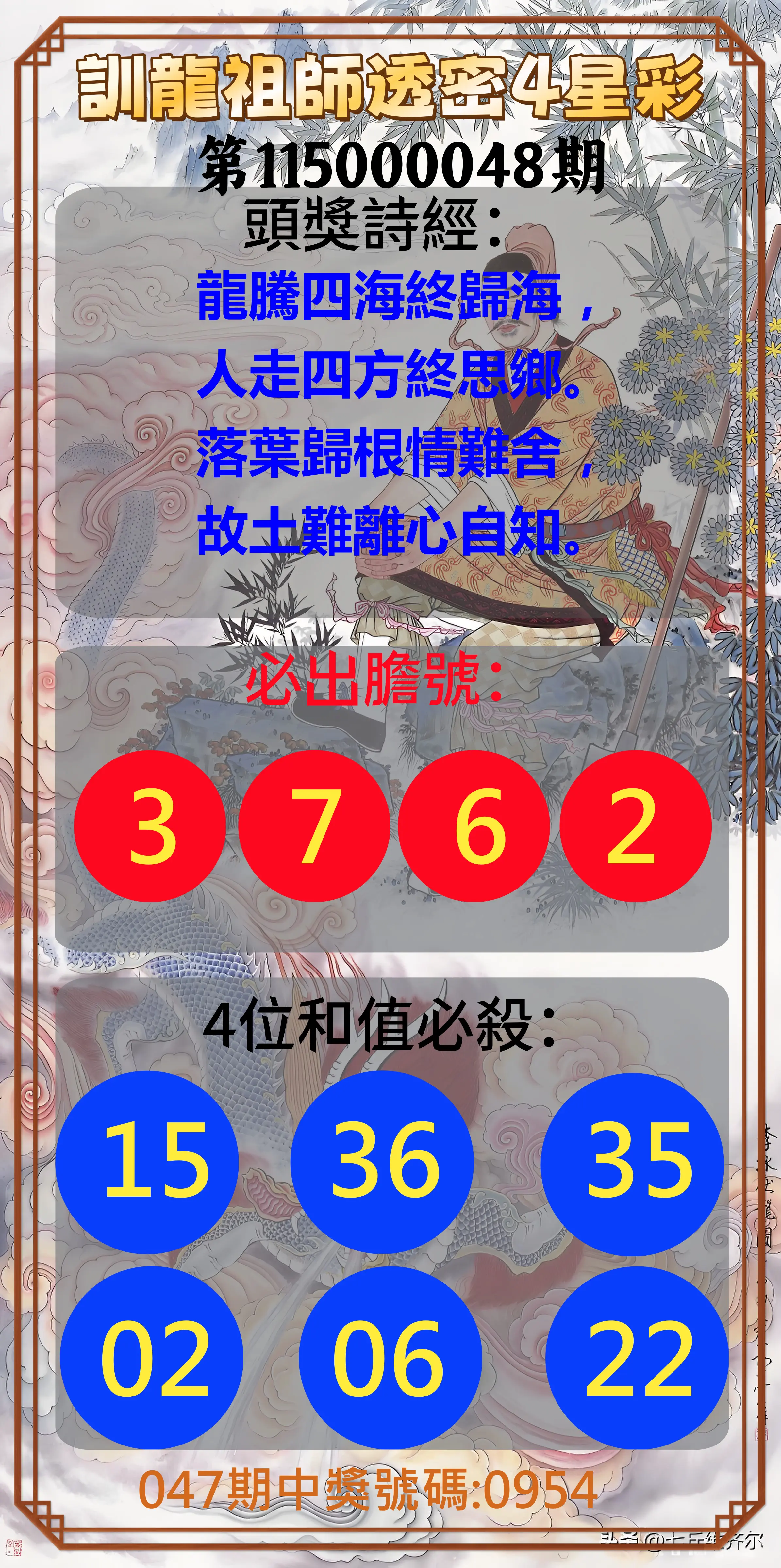 4星彩第115000048期(02/23)訓龍祖師透密4星彩