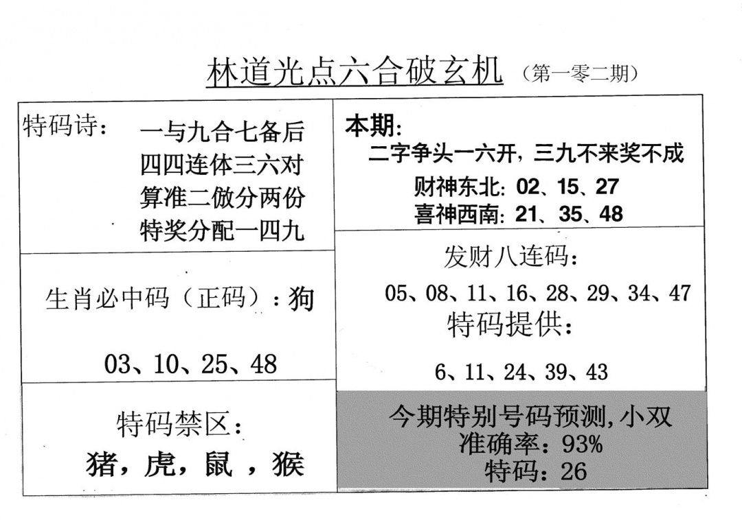 六合彩102期老林道光(黑白)
