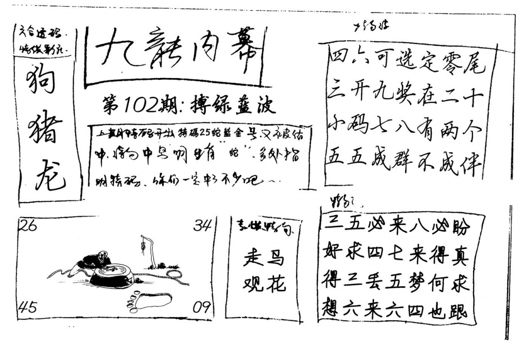 六合彩102期九龙内幕(新图)手写(黑白)