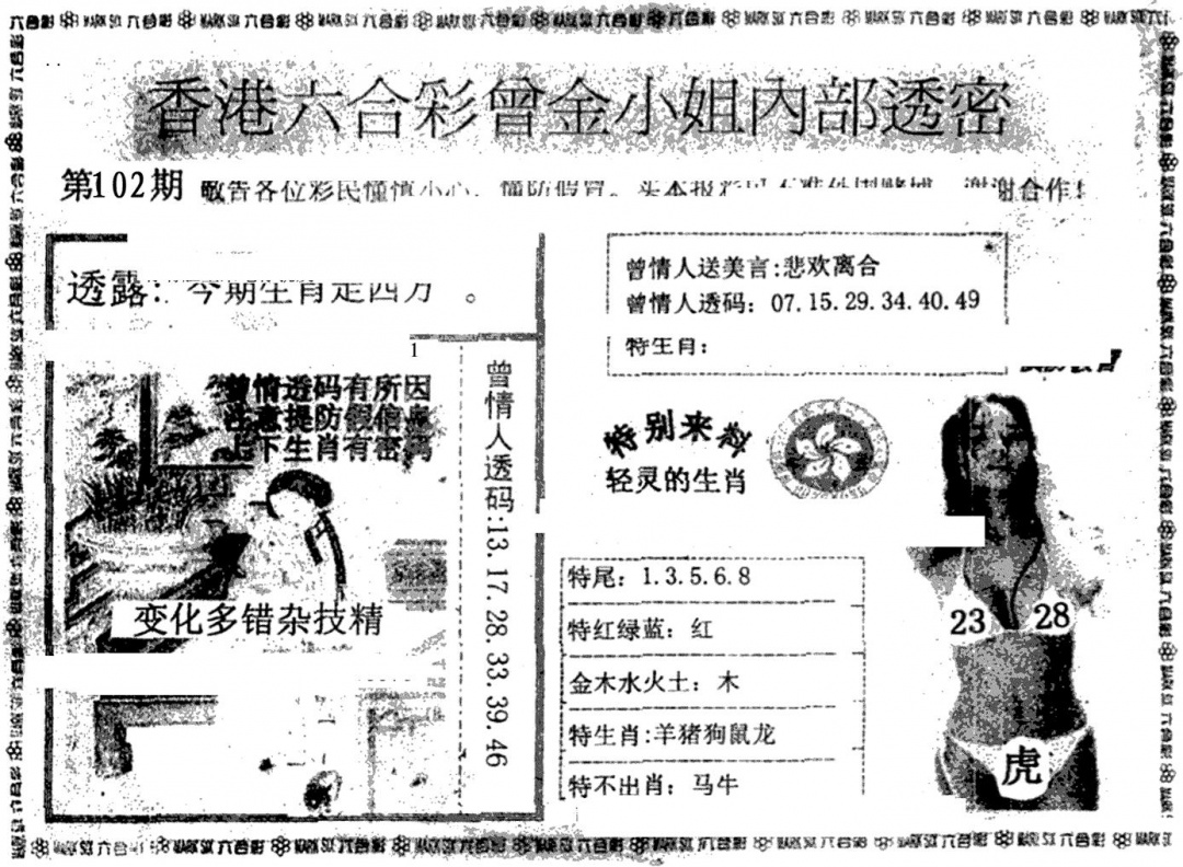六合彩102期曾金小姐A(黑白)