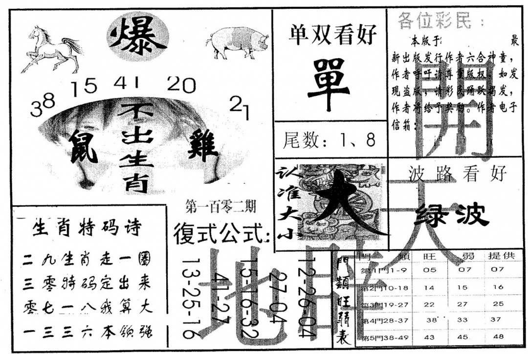 六合彩102期开天辟地(黑白)