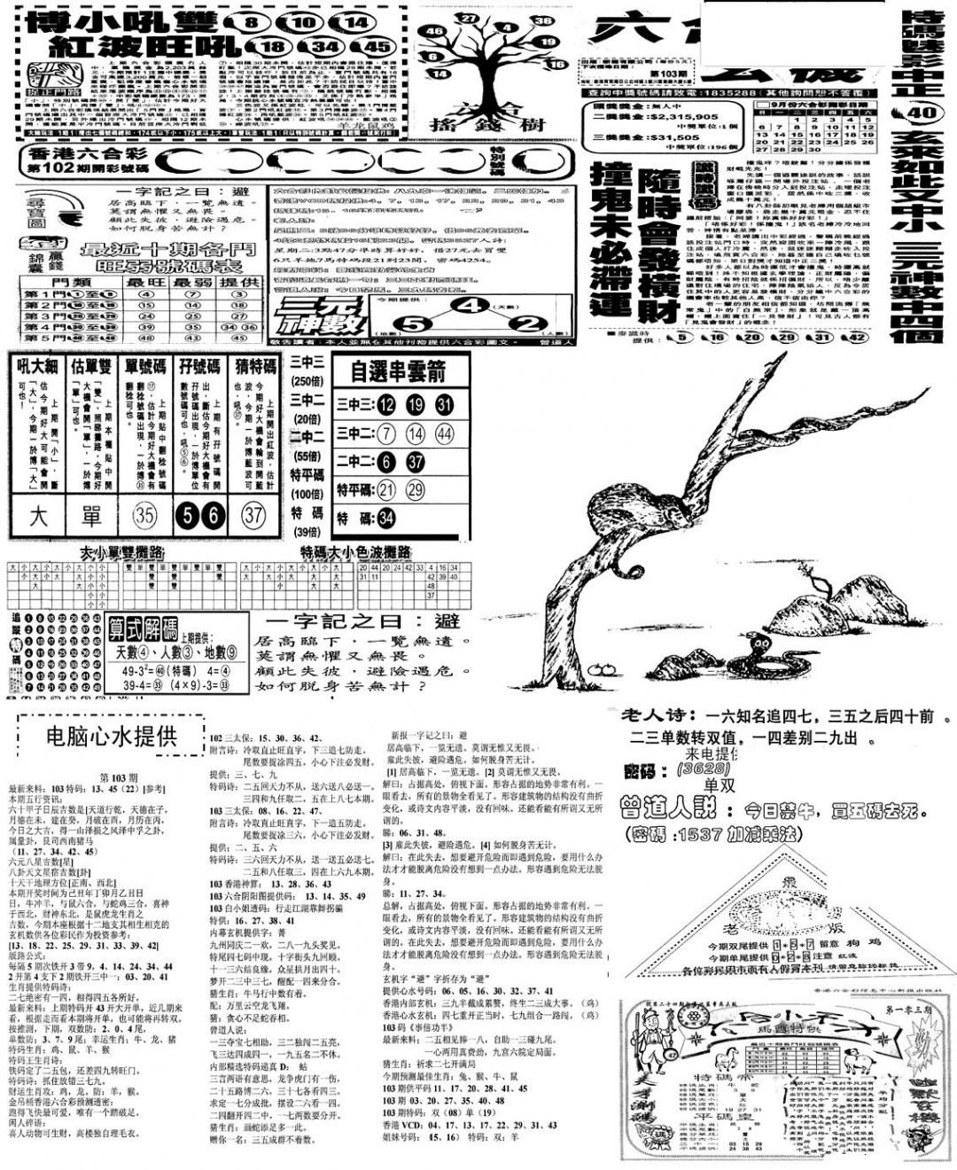 六合彩103期当日报-10(黑白)