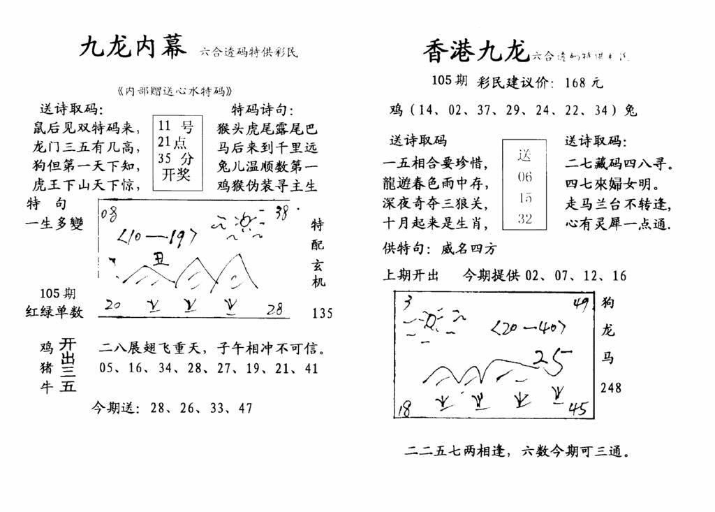 六合彩105期九龙内幕-开奖报(早图)(黑白)