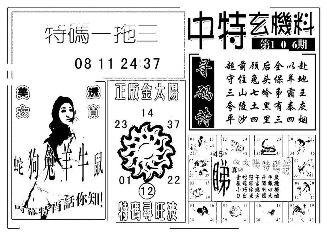 六合彩106期中特玄机料(新图)(黑白)