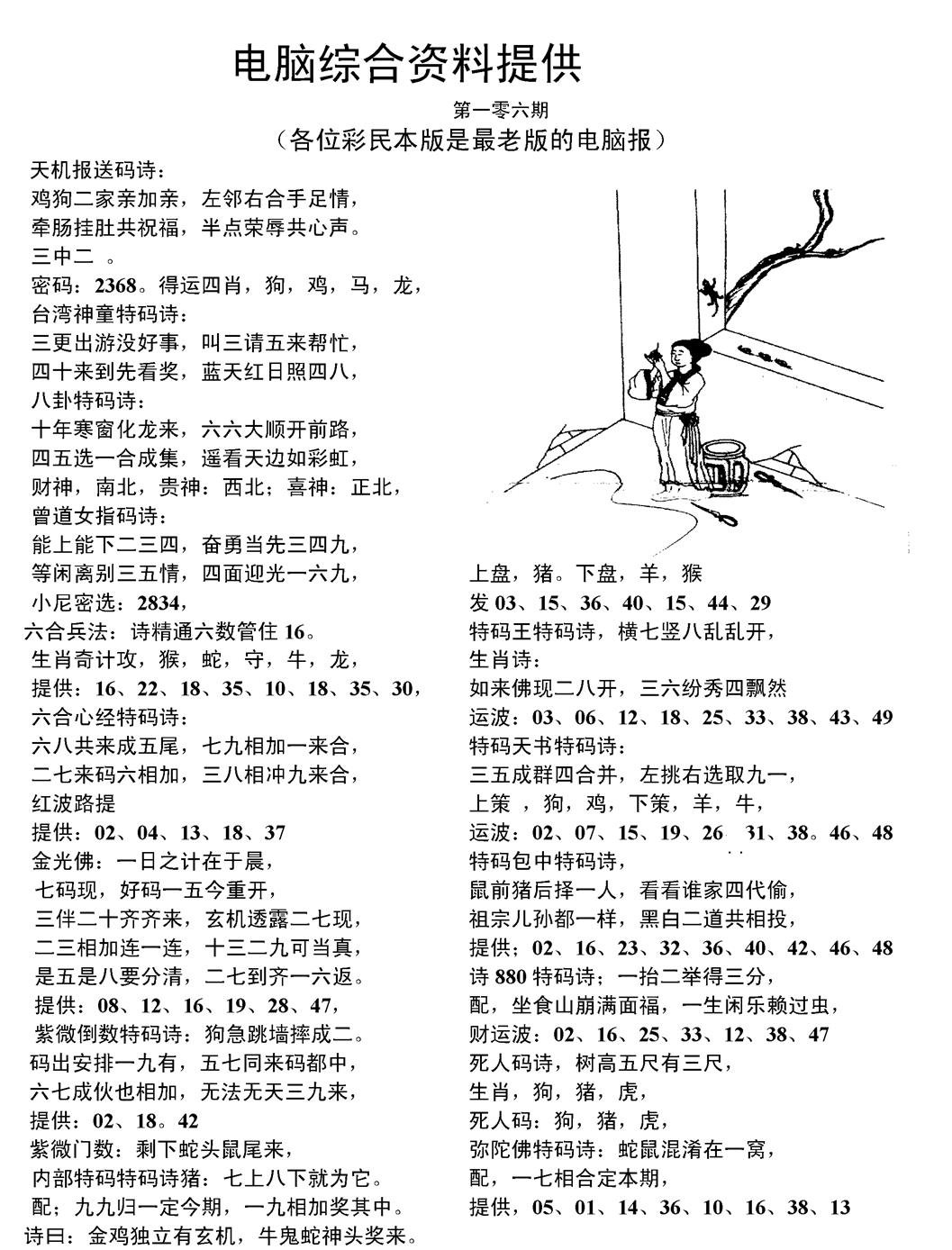六合彩106期当日电脑综合资料C(黑白)
