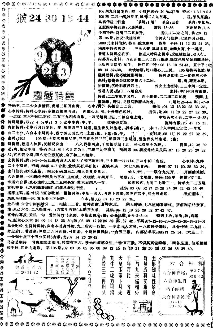 六合彩106期平西版彩霸王B(黑白)