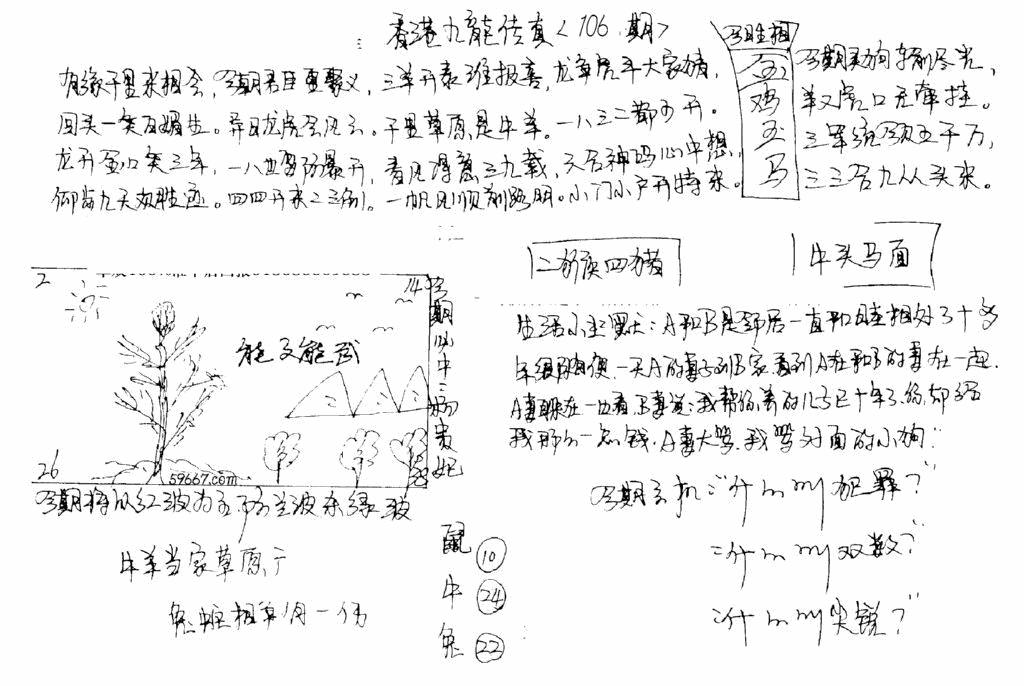 六合彩106期正版手写九龙(黑白)