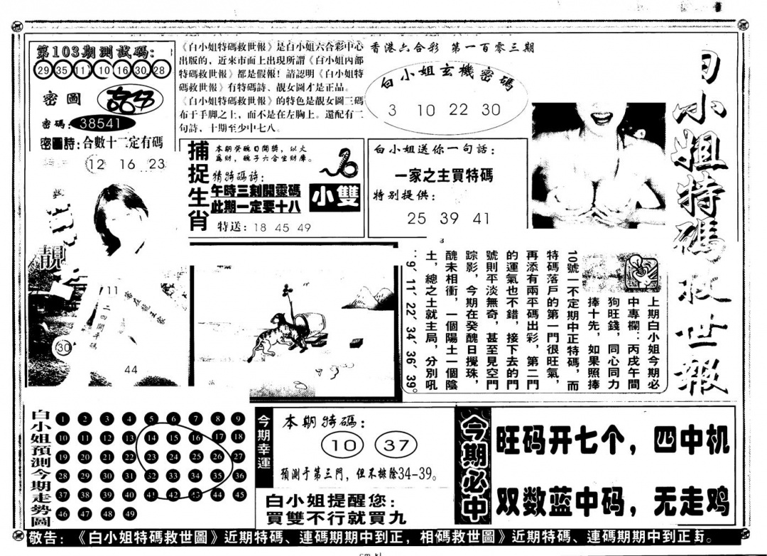 六合彩106期另版白姐特救世A(黑白)
