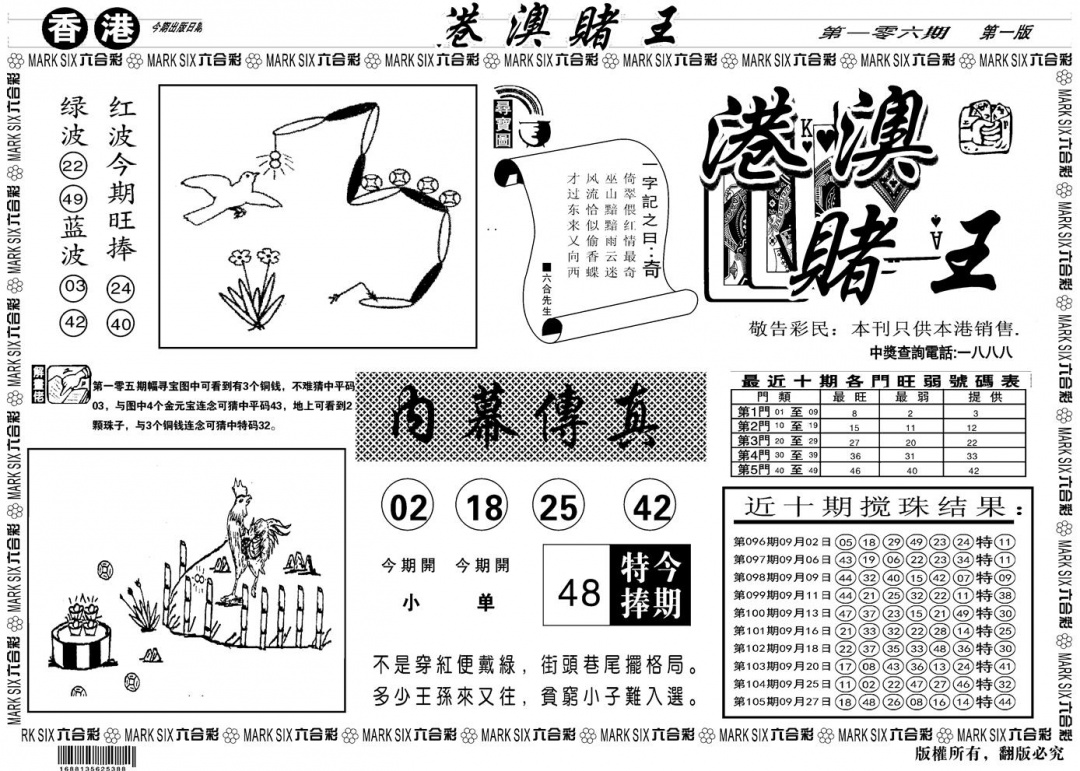 六合彩106期另版港澳赌王A(黑白)