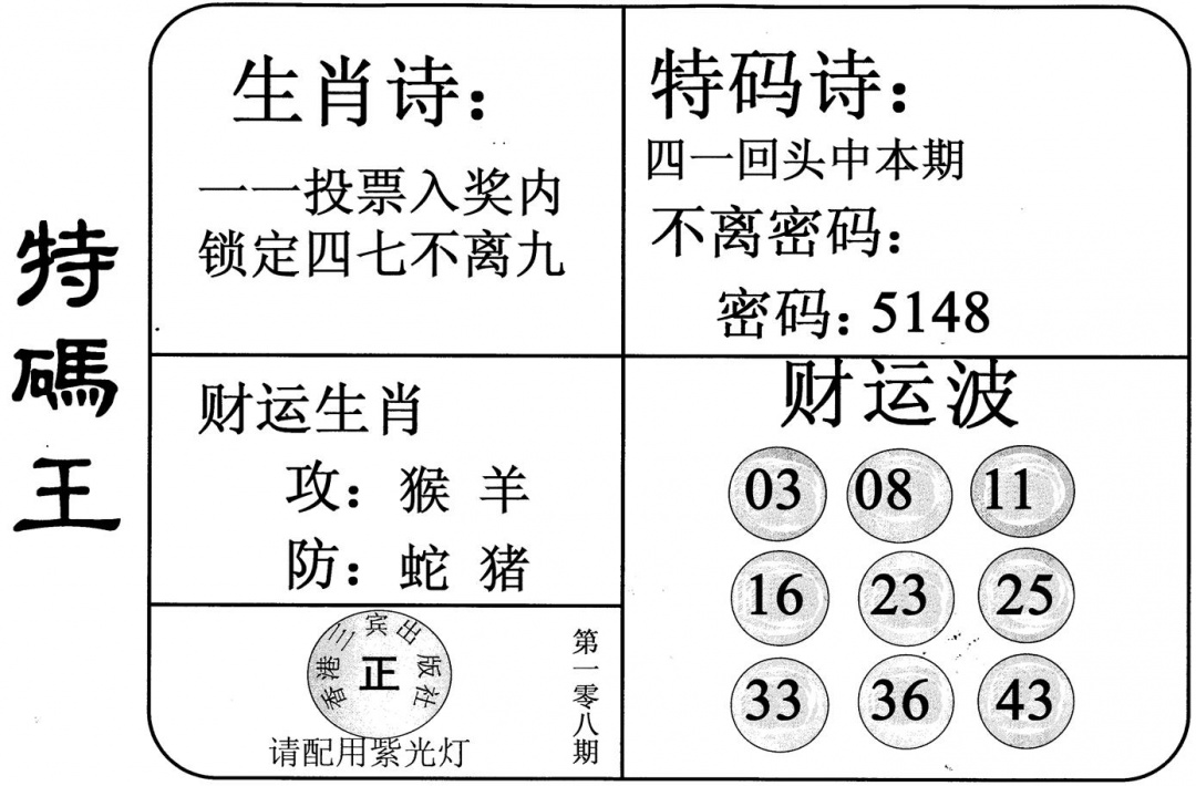 六合彩108期特码王(黑白)