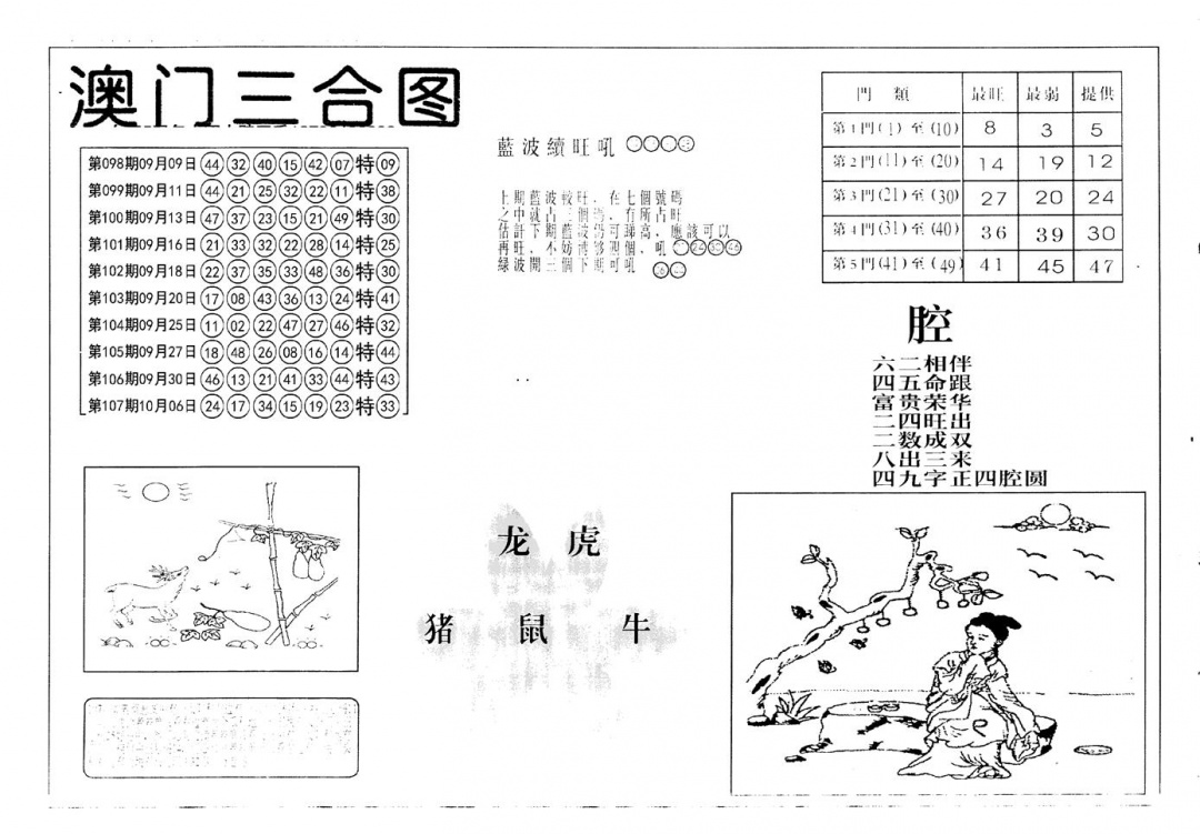 六合彩108期老潮汕台湾神算(黑白)