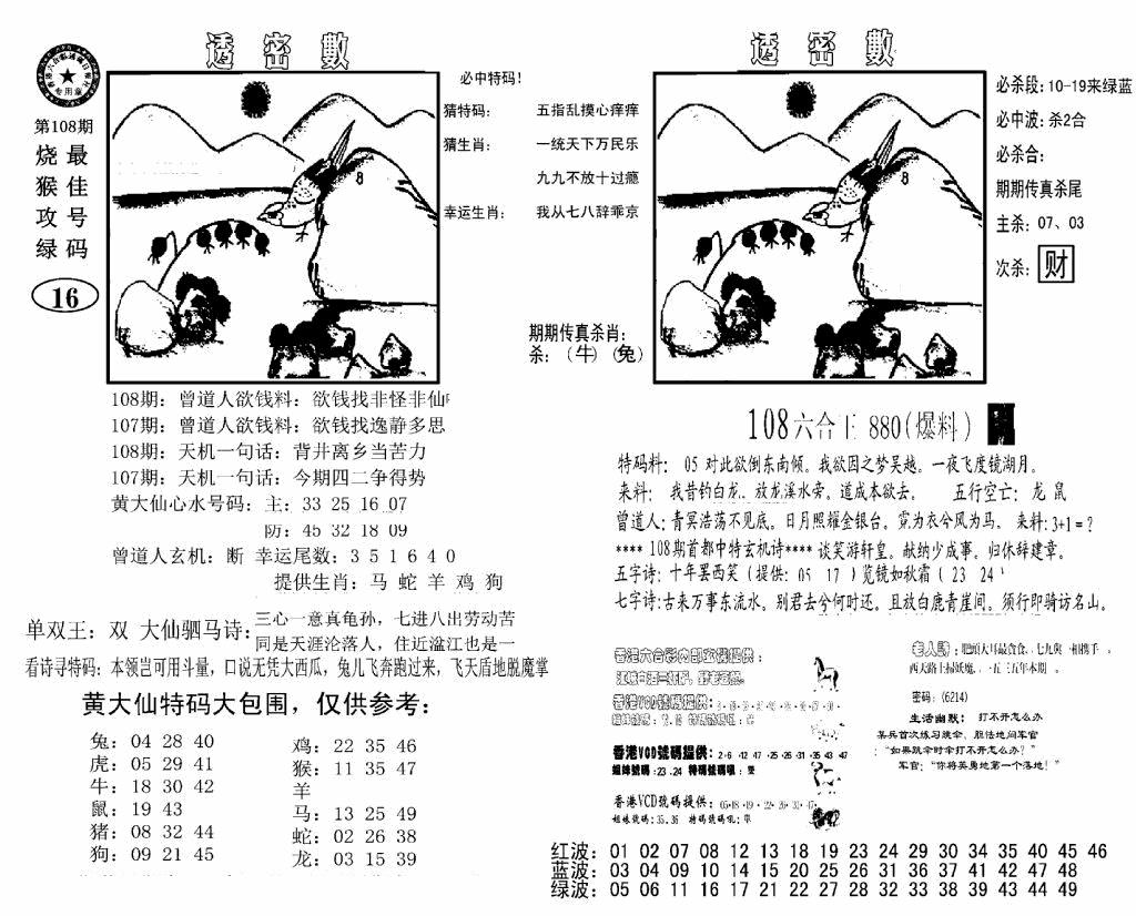 六合彩108期诸葛透密数(新图)(黑白)