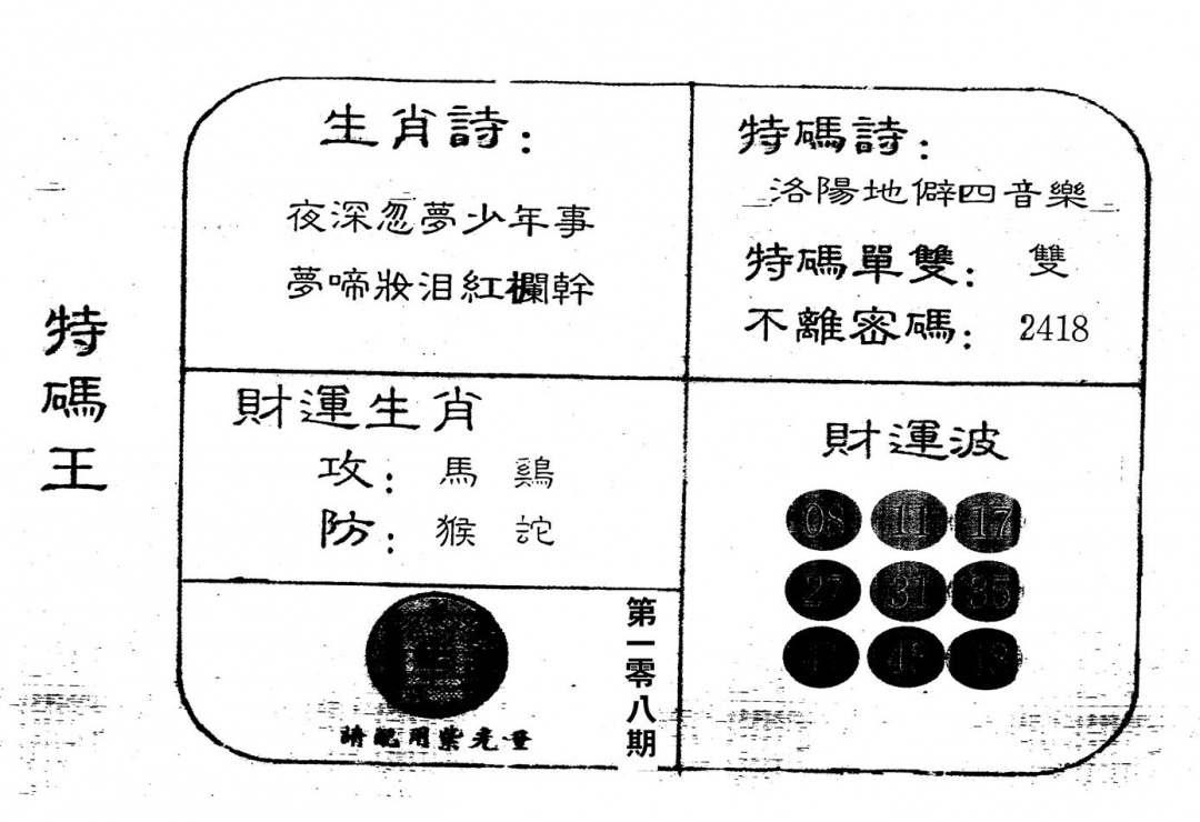 六合彩108期老版特码王(黑白)