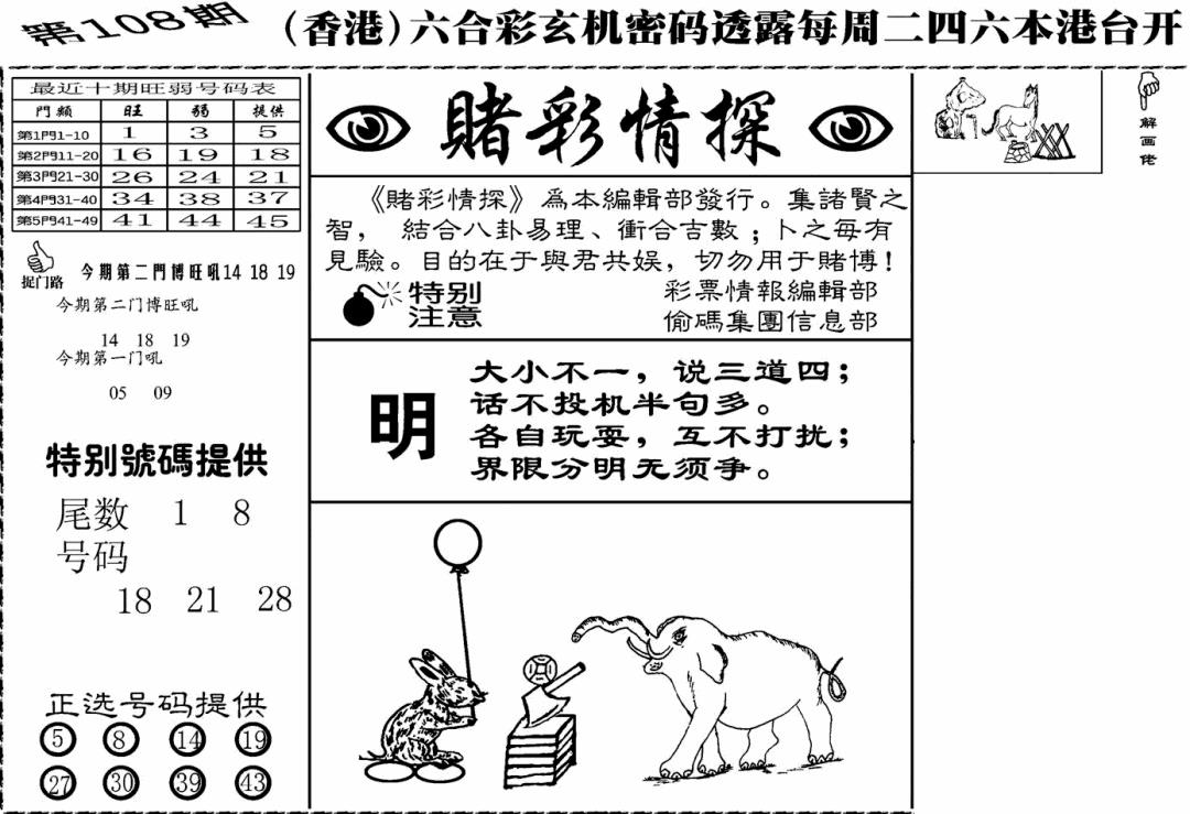 六合彩108期老版赌彩情探(黑白)