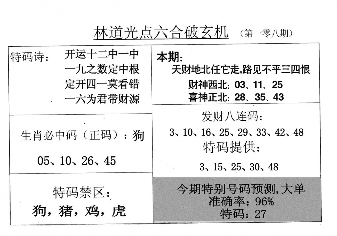 六合彩108期老林道光(黑白)