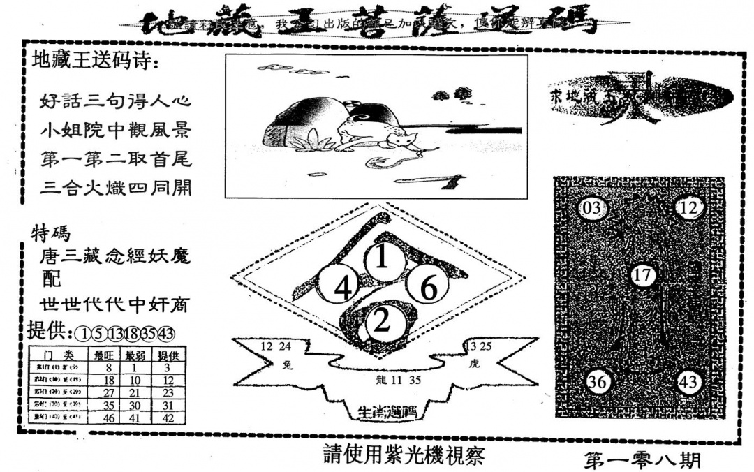 六合彩108期地藏王送码(黑白)
