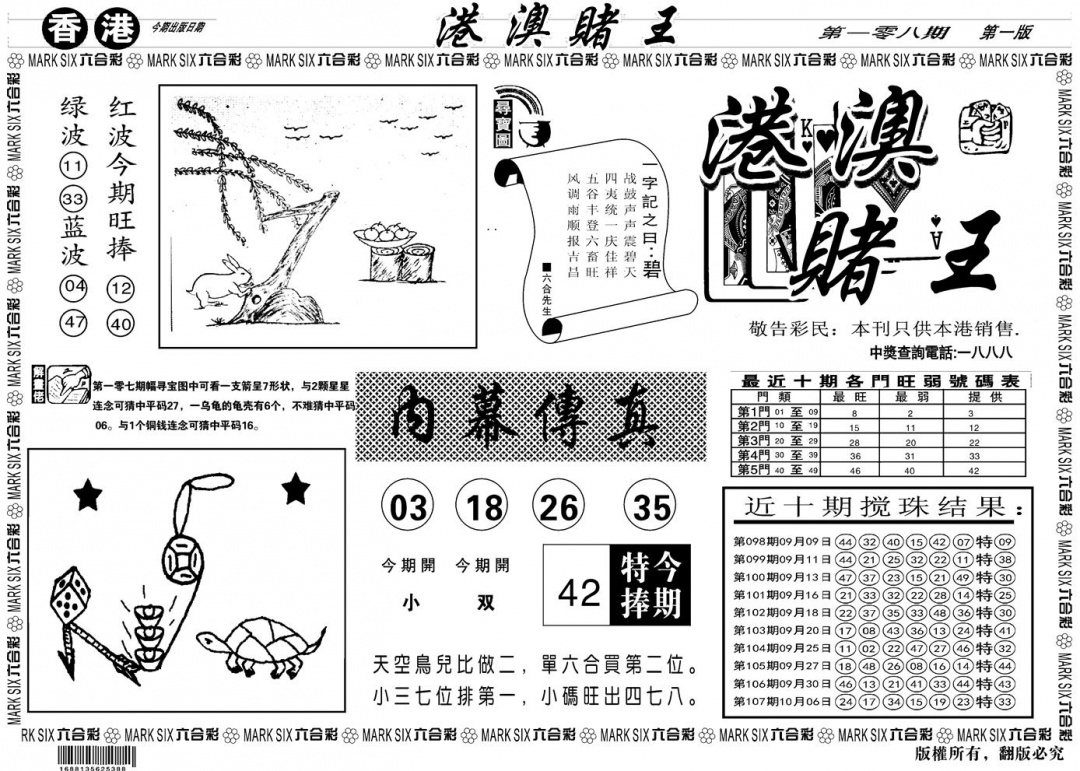 六合彩108期另版港澳赌王A(黑白)
