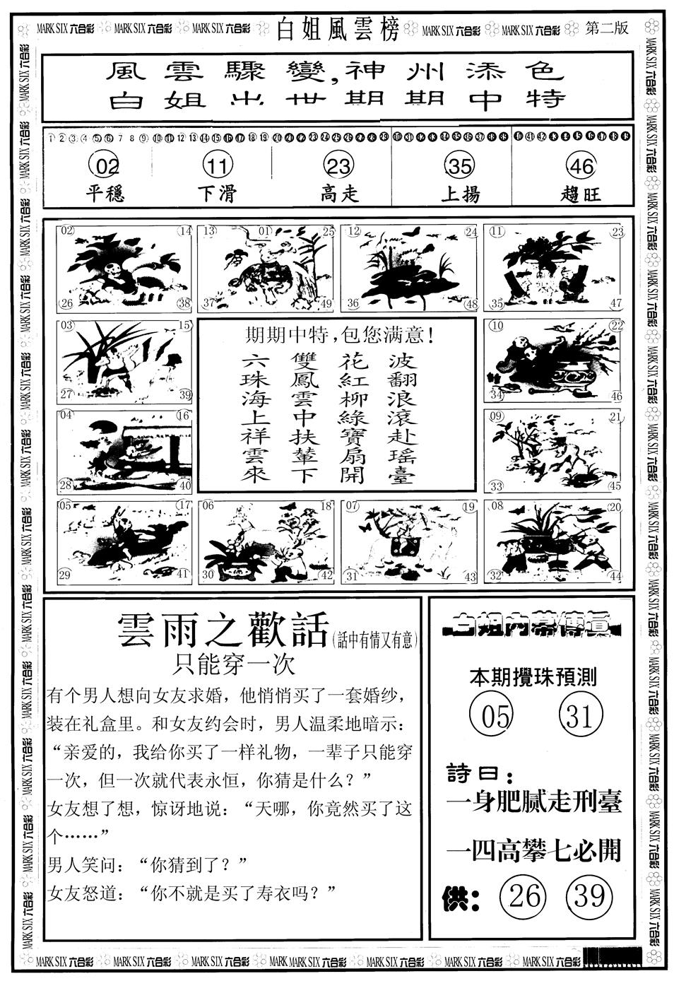六合彩108期另版白姐风云榜B(黑白)