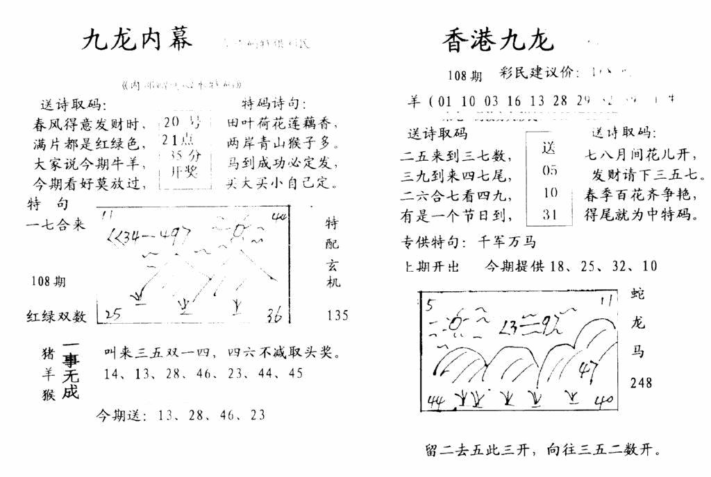 六合彩108期九龙内幕-开奖报(早图)(黑白)