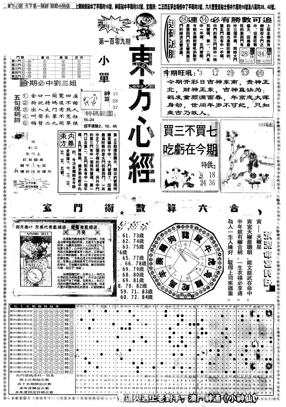 六合彩109期另版东方心经A(黑白)