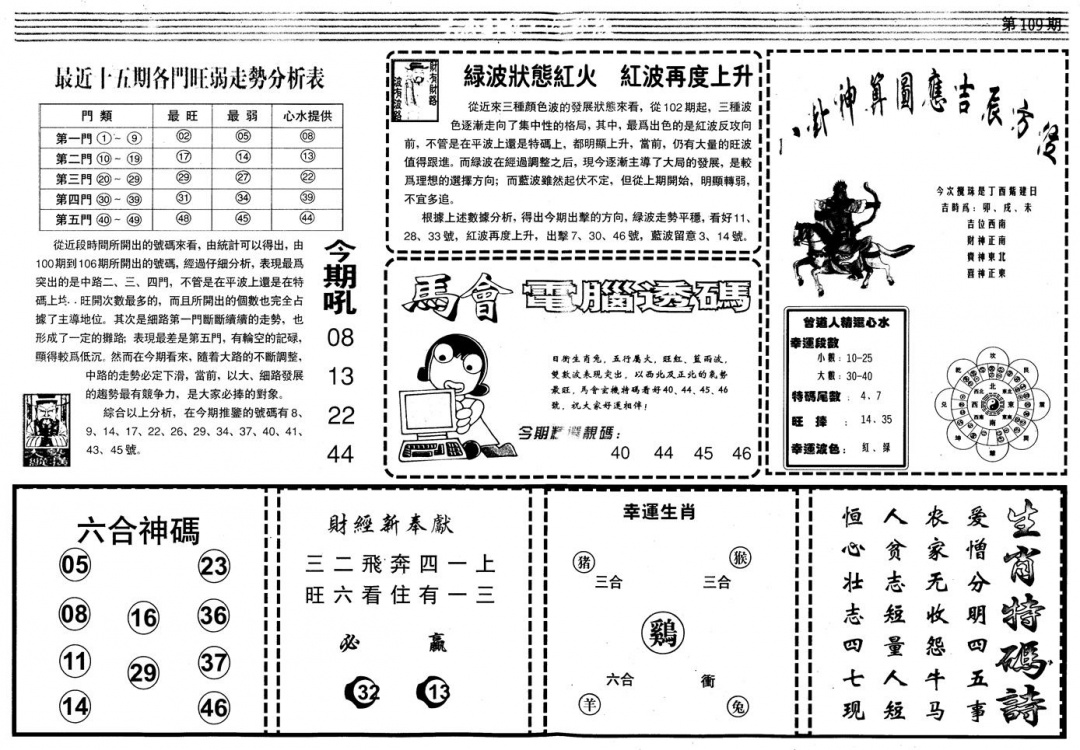 六合彩109期另版中财经B(黑白)