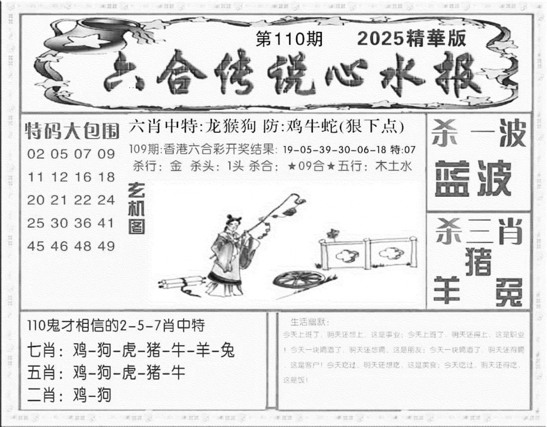 六合彩110期六合传说(心水版)(黑白)