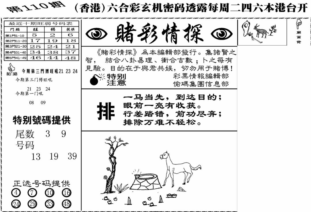 六合彩110期老版赌彩情探(黑白)