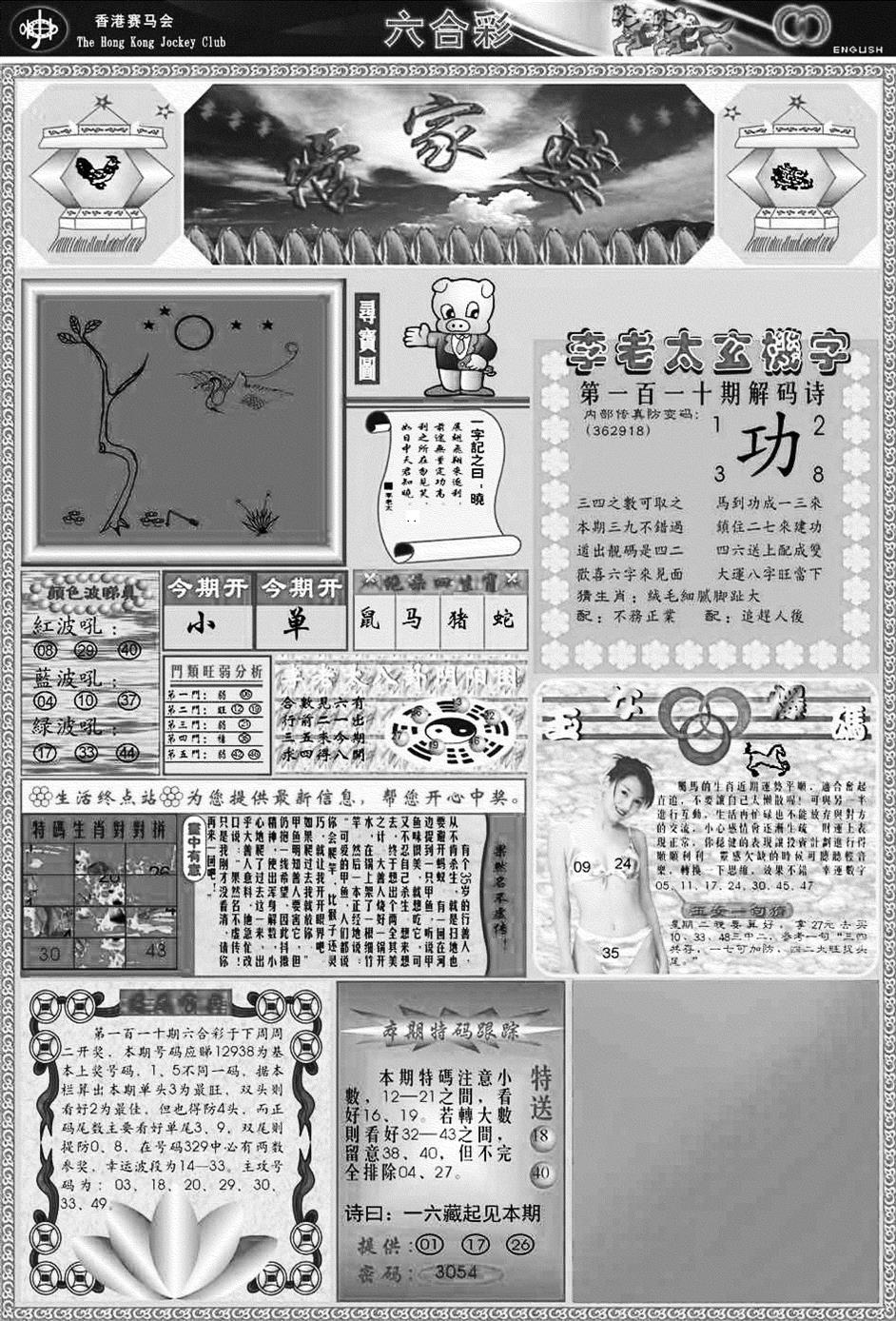 六合彩110期正版管家婆(黑白)