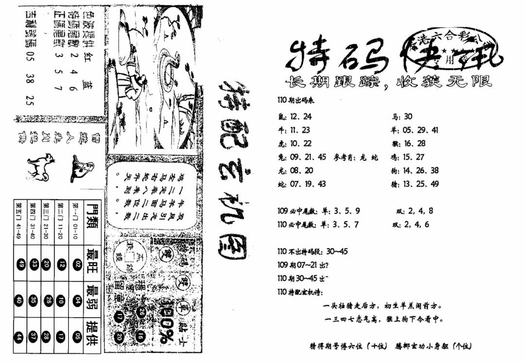 六合彩110期特快快讯+玄机图(新)(黑白)