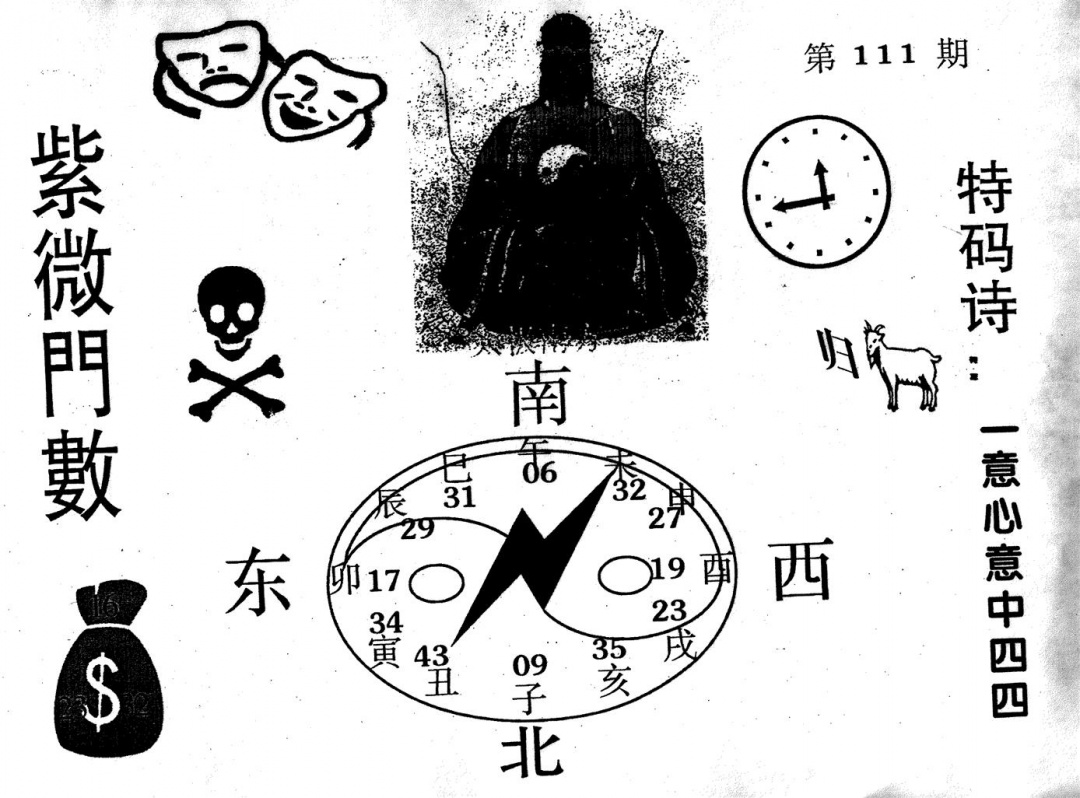 六合彩111期老版紫微门数(黑白)