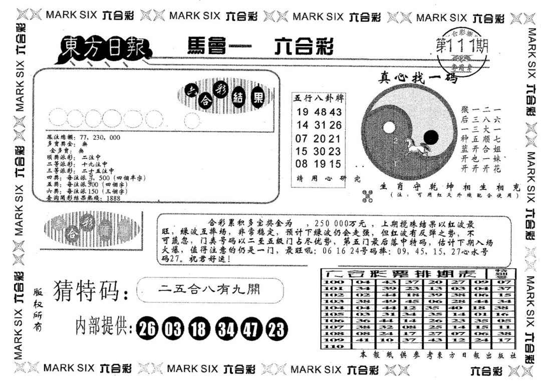 六合彩111期东方日报A(黑白)