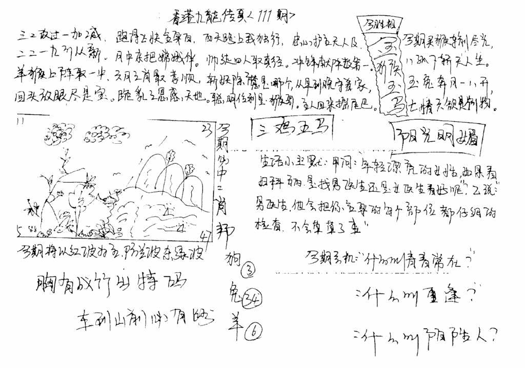六合彩111期正版手写九龙(黑白)