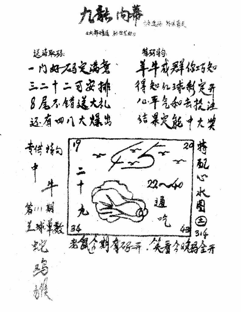 六合彩111期香港九龙传真3(手写版)(黑白)