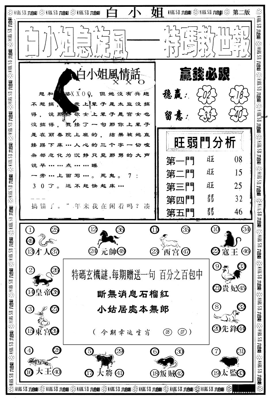 六合彩111期另版白姐急旋风B(黑白)