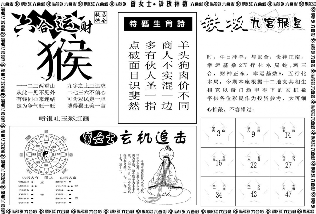 六合彩111期另版曾女士铁板B(黑白)