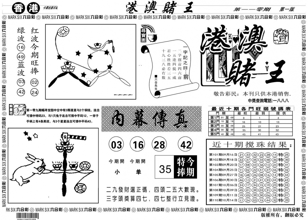 六合彩111期另版港澳赌王A(黑白)