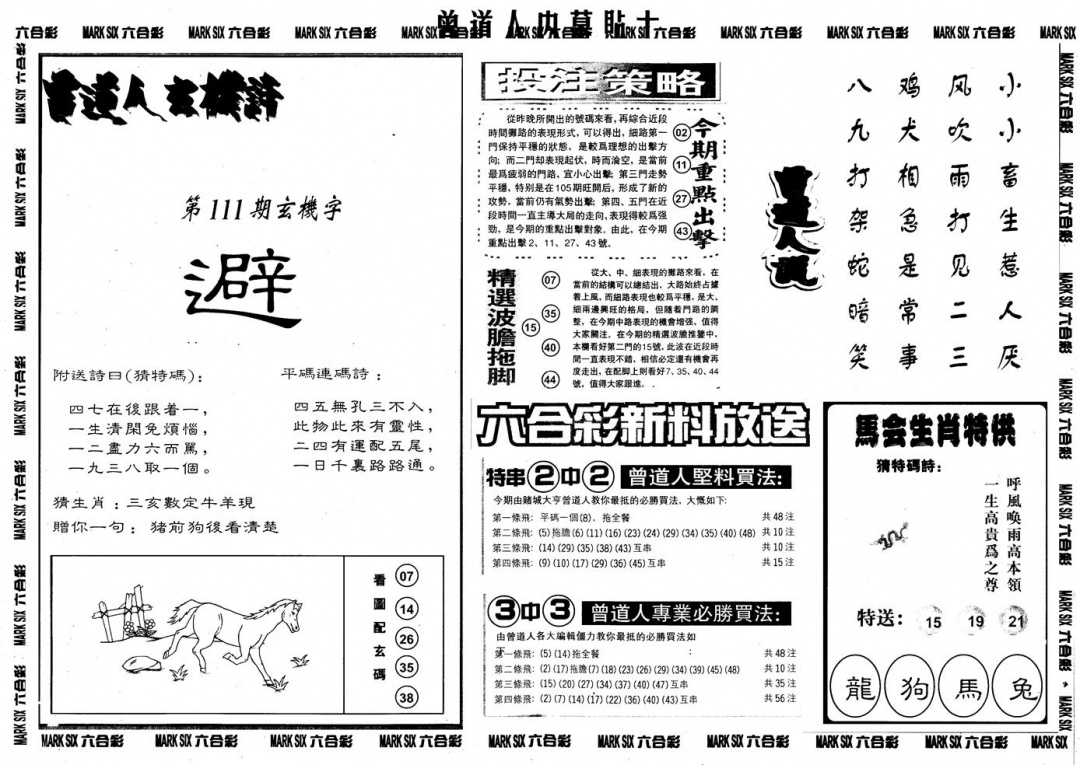 六合彩111期另内幕贴士B(黑白)