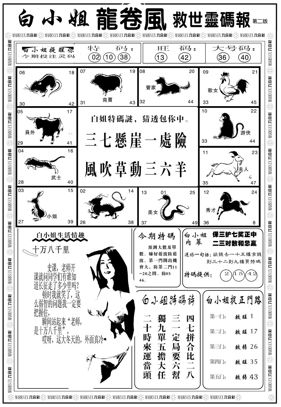 六合彩111期另版白姐龙卷风B(黑白)