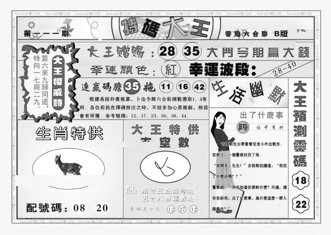 六合彩111期特码大王B（新图）(黑白)