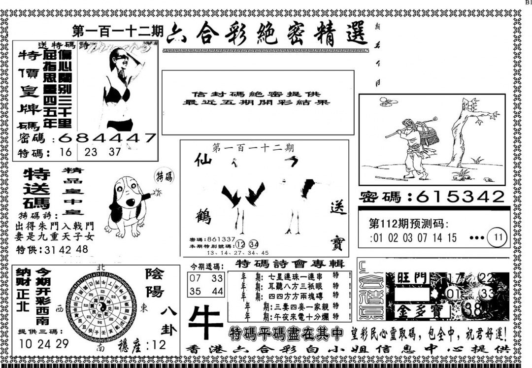 六合彩112期另版白姐绝密精选A(黑白)