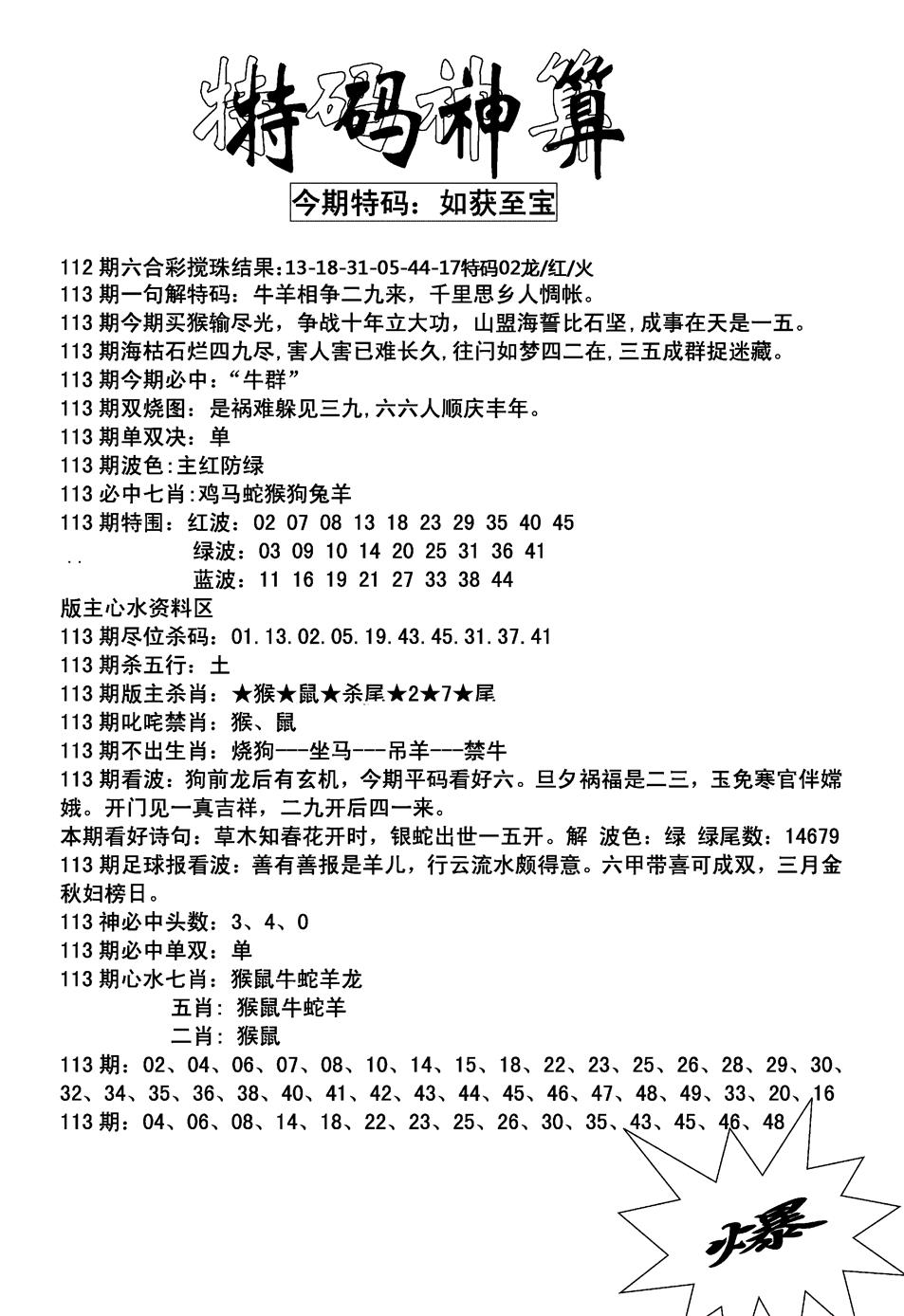 六合彩113期特码神算(新图)(黑白)